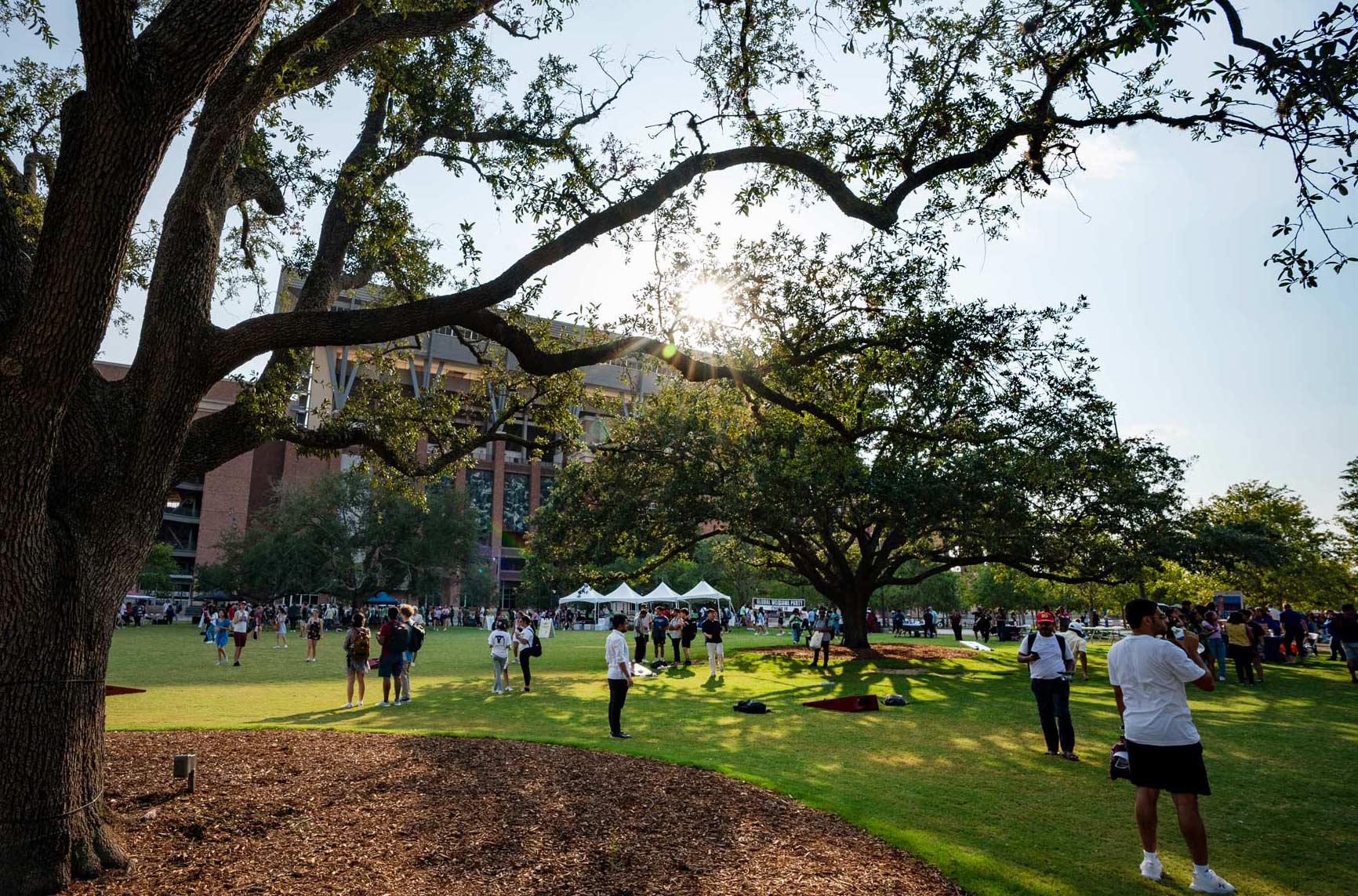 Texas A&M students gathering in Aggie Park