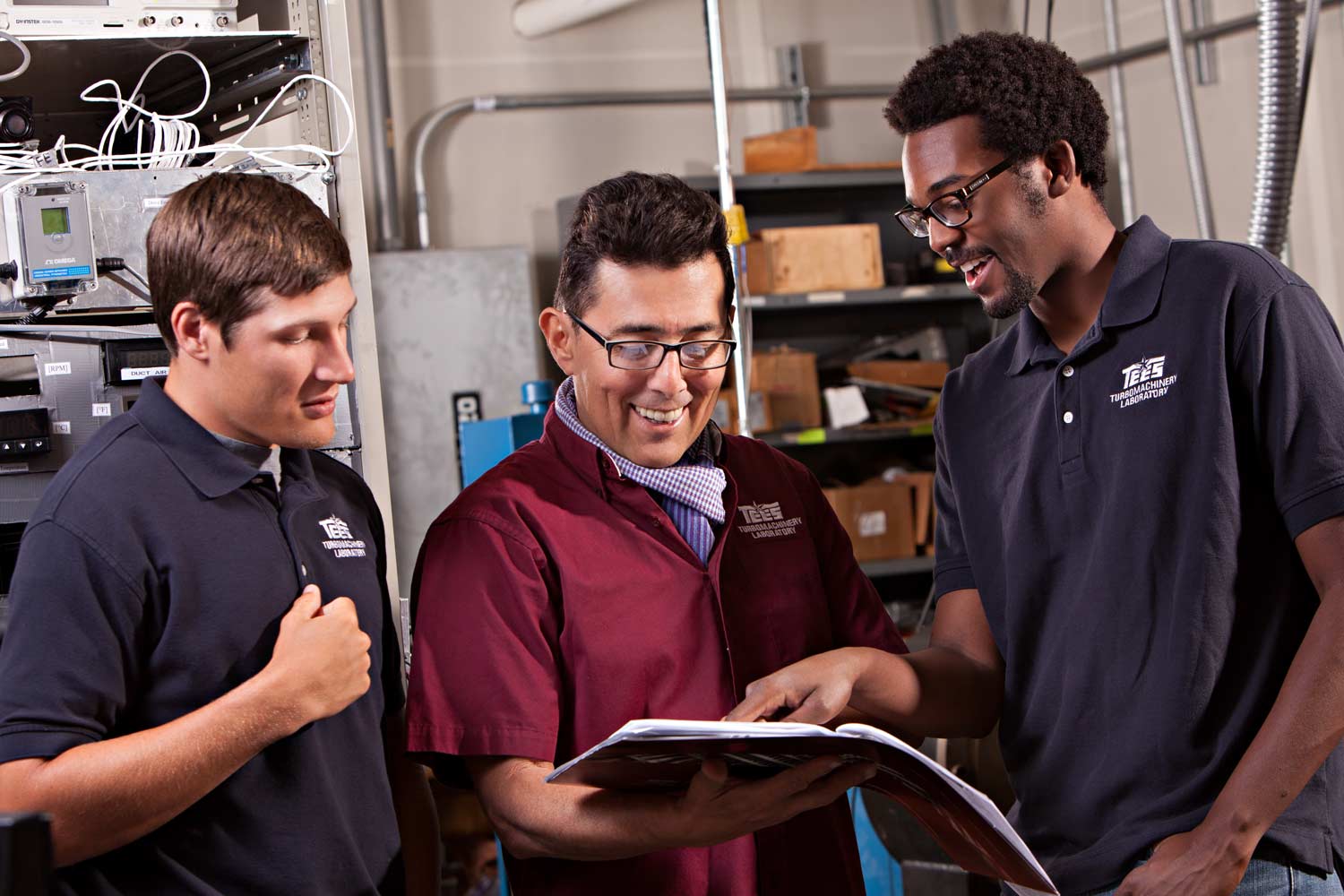 Texas A&M professor going over test results with students