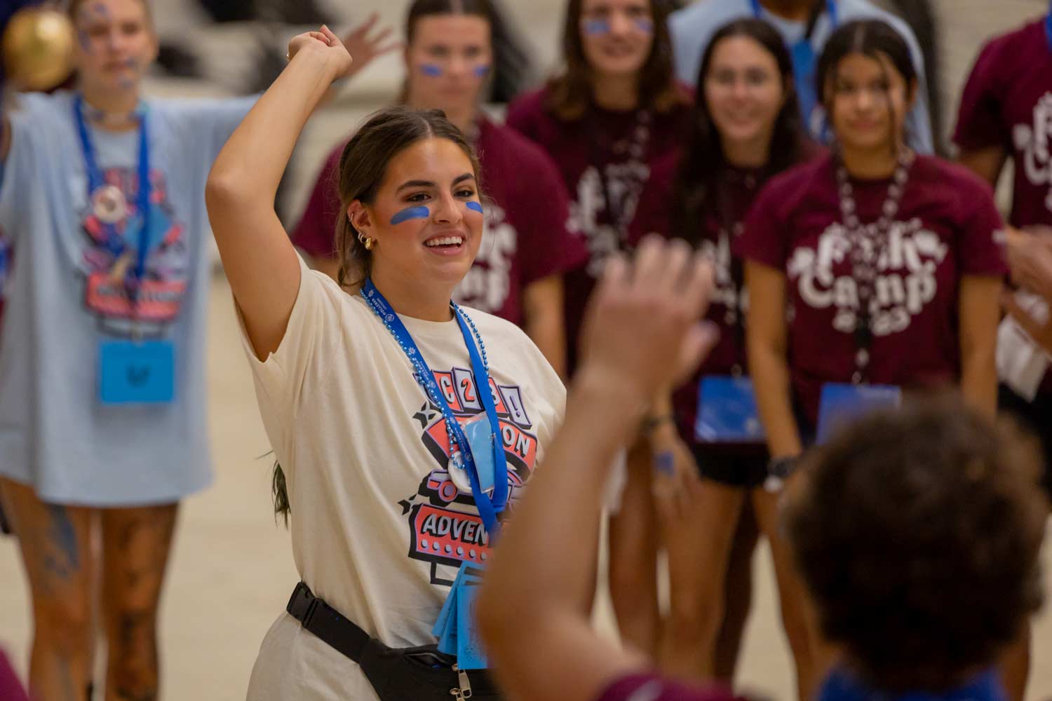 Fish Camp counselor leading an activity for incoming freshmen