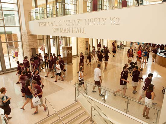 students in 12th Man Hall, at the Memorial Student Center